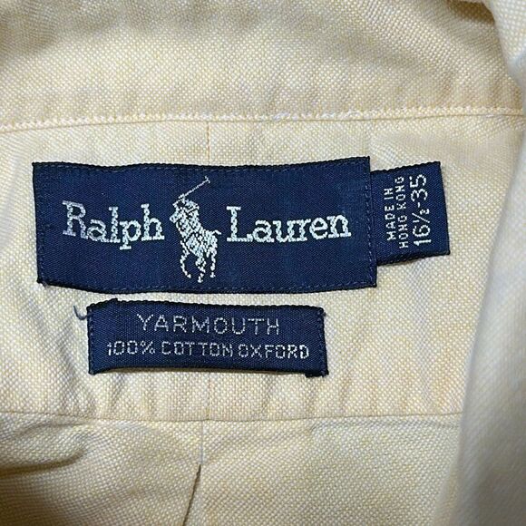 Ralph Lauren Flesh Pony Dress Shirt Yarmouth Oxford Yellow Mens Sz 16.5 35 - Picture 5 of 6